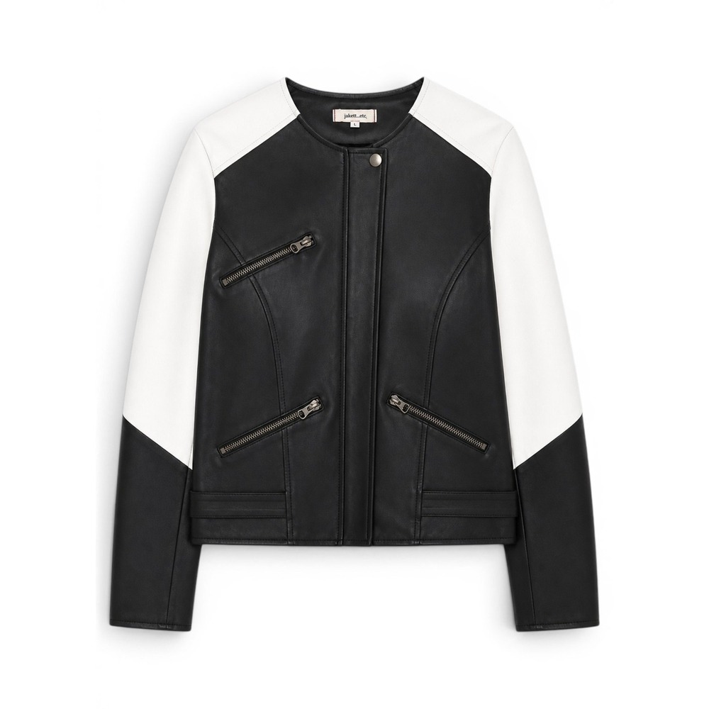 Jakett etc. Leather Moto Jacket Women L Colorblock Biker Streetwear 586J384